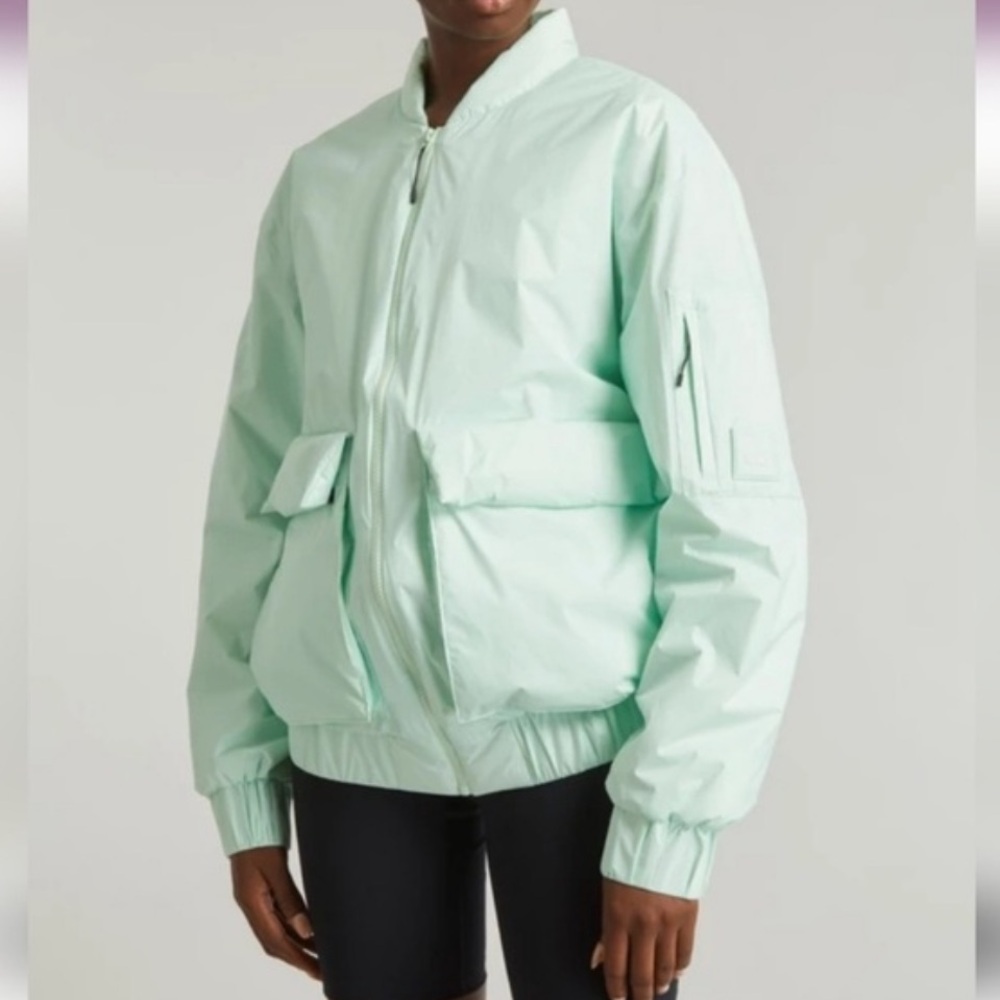 Rains NWT Fuse Bomber Jacket Large Mineral Mint Green 15530 $300 Long Sleeves